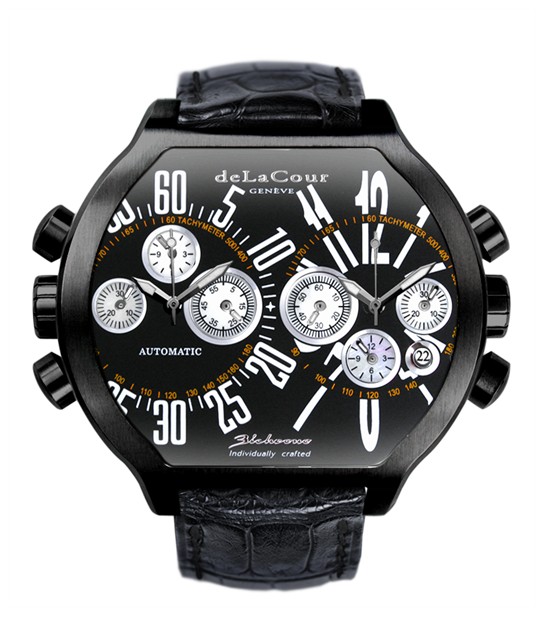 Replica DeLaCour BiChrono S2 Steel PVD Black and White WAST2236-0979 Replica Watch